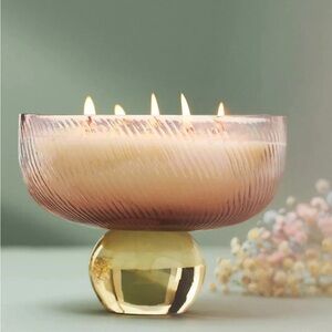 New Anthropologie Pedestal Floral Peony Blush Glass Candle 28.21 Oz